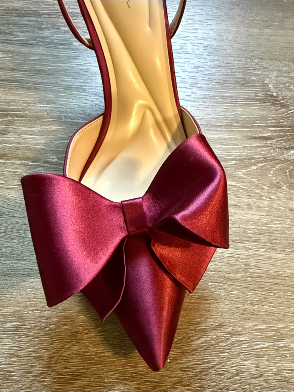 Jessica Simpson Satin Wine Bow Pointed-Toe Slingback Heels - Picture 2 of 7